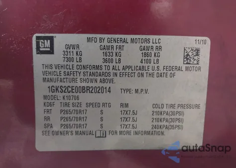 2011 GMC Yukon Slt from USA, damaged, VIN 1GKS2CE00BR202014